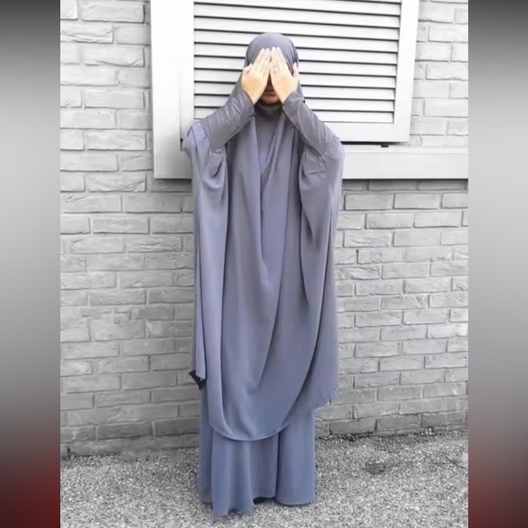 2 piece khimar abaya skirt set grey - Picture 2 of 4